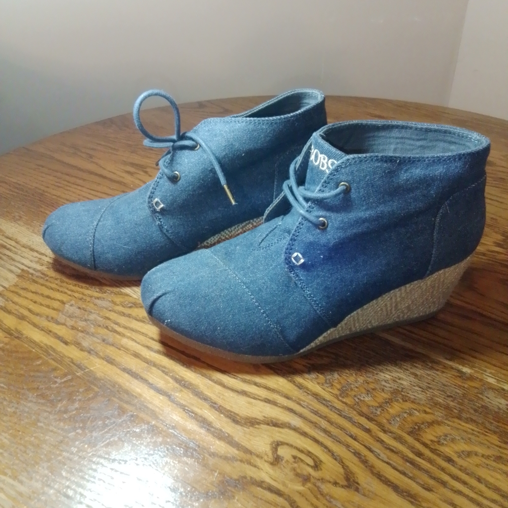 BOBS from Skechers Denim Blue Wedge Shoes.